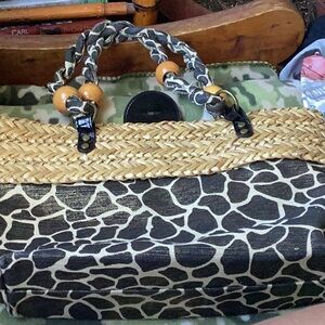 Giraffe Print Tote Bag with Woven Accents